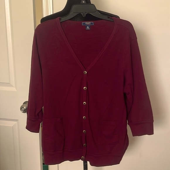 Vintage Chaps Denim Maroon Women Cardigan 100% Cotton Brass Buttons Size 3X - Picture 1 of 4
